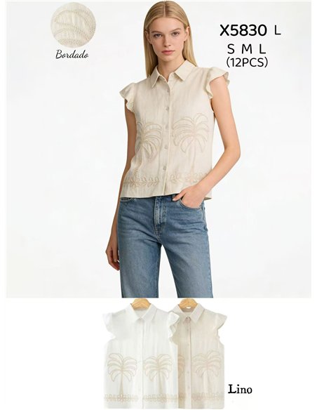 Chemise en lin brodée de palmiers