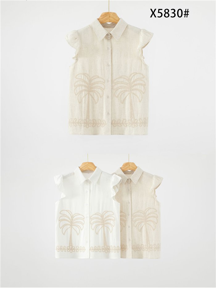 Chemise en lin brodée de palmiers