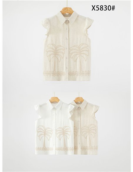 Chemise en lin brodée de palmiers