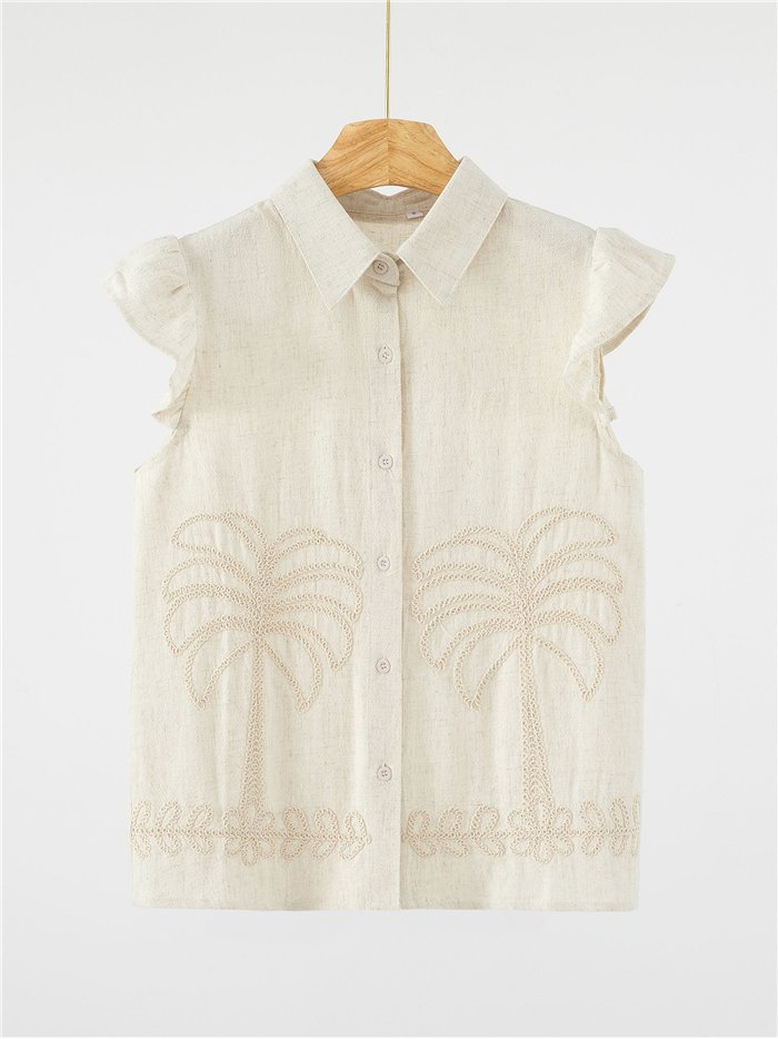 Chemise en lin brodée de palmiers