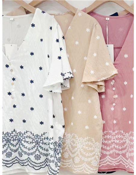 Conjunto de blusa estampada com mangas flare e calça