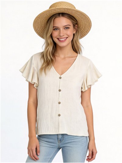 Chemisier en lin à boutons et manches à volants