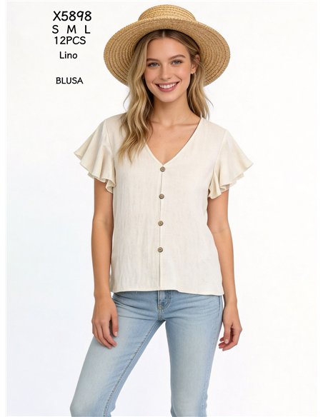 Chemisier en lin à boutons et manches à volants