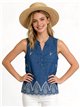 Blusa símil denim bordada sin mangas