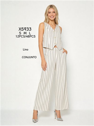 Conjunto chaleco rayas de lino y pantalón ancho 2