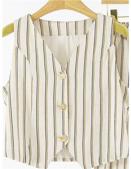 Conjunto chaleco rayas de lino y pantalón ancho