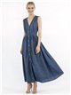 Vestido maxi sem mangas com efeito jeans
