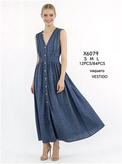 Vestido maxi sem mangas com efeito jeans 2