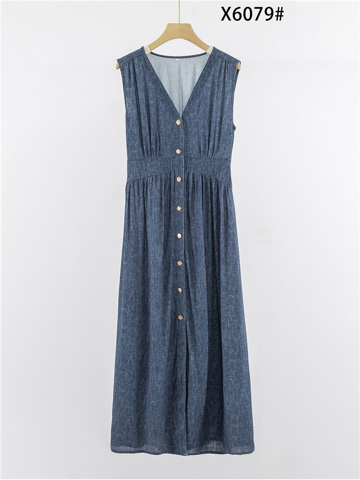 Vestido maxi sem mangas com efeito jeans