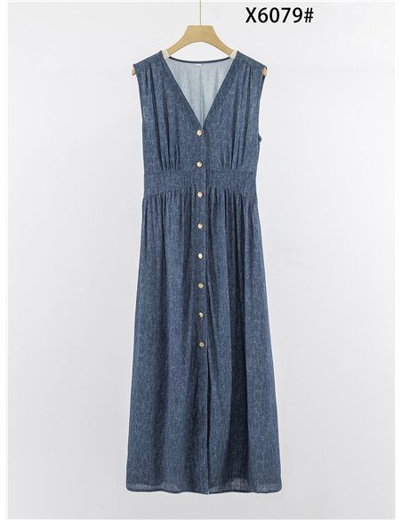 Vestido maxi sem mangas com efeito jeans