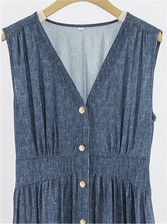 Vestido maxi sem mangas com efeito jeans