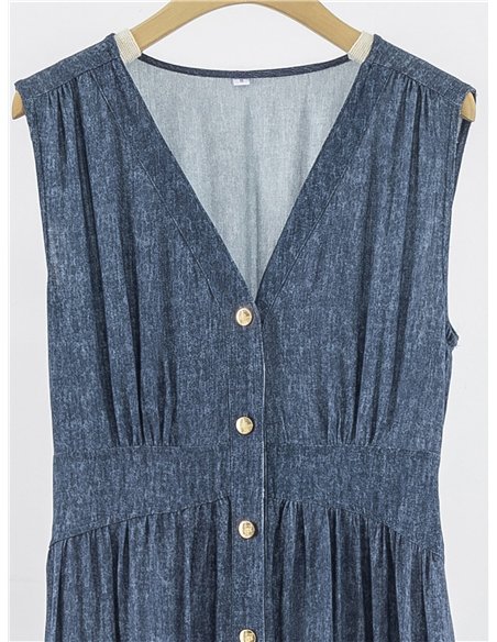 Vestido maxi sem mangas com efeito jeans