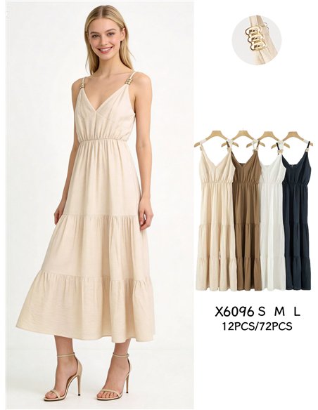 Vestido midi de tirantes con detalle dorado