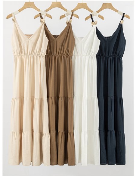 Vestido midi de tirantes con detalle dorado