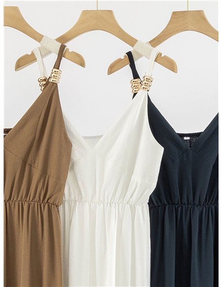 Vestido midi de tirantes con detalle dorado