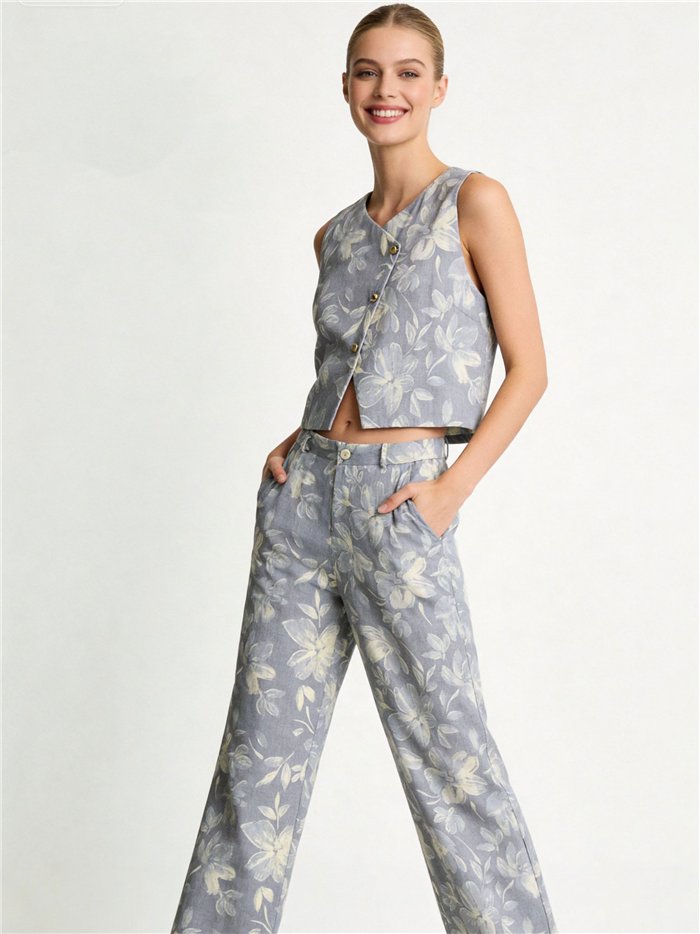 ensemble gilet et pantalon à fleurs