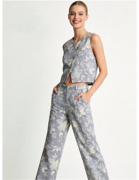 ensemble gilet et pantalon à fleurs