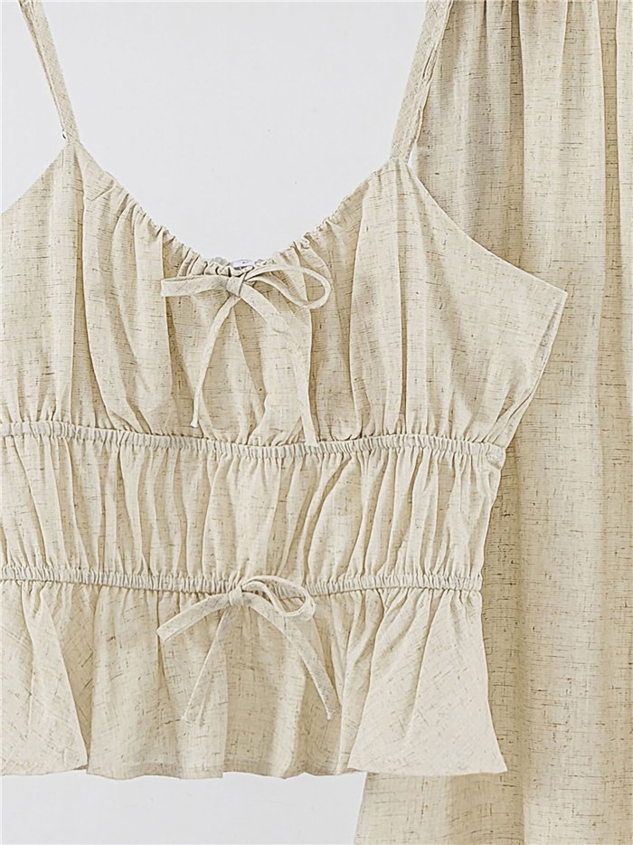 ensemble haut froncé et pantalon à jambes larges