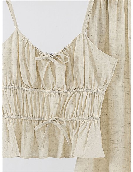 ensemble haut froncé et pantalon à jambes larges