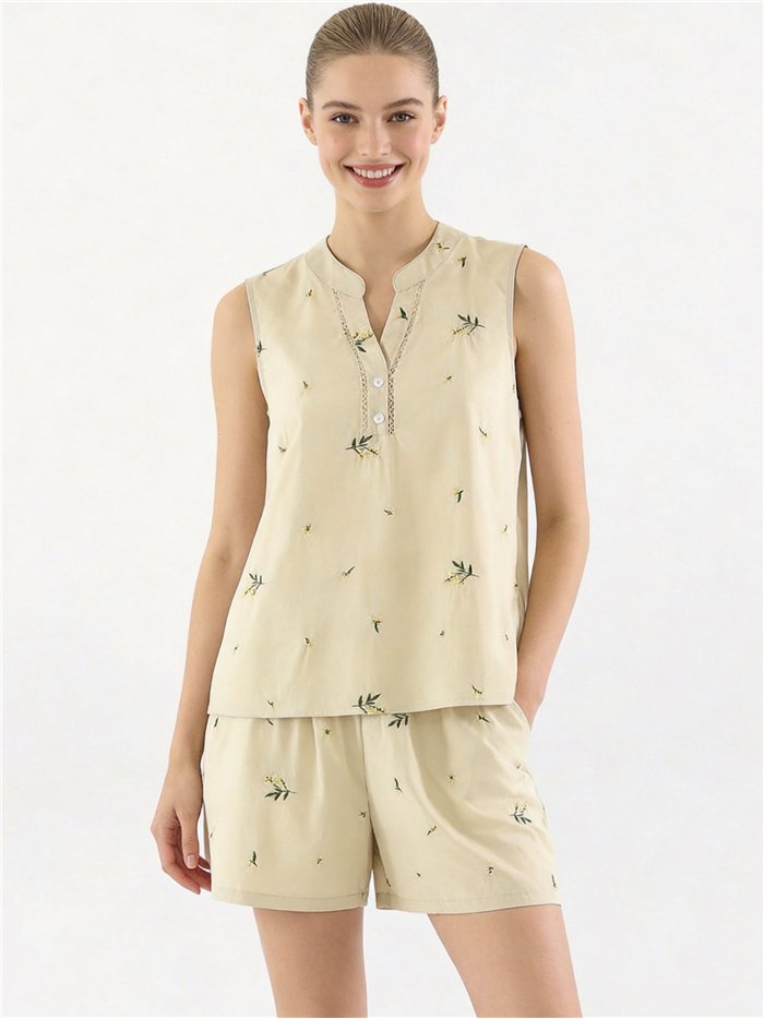 Ensemble chemisier et short brodés