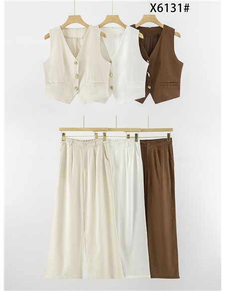 Conjunto chaleco sastre y pantalón palazzo
