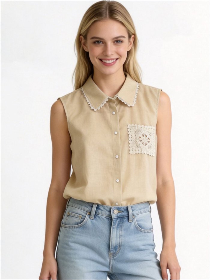 Camicia senza maniche con tasca all'uncinetto