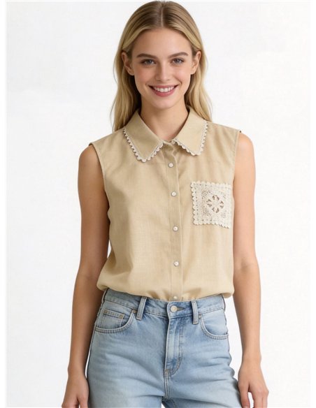 Camicia senza maniche con tasca all'uncinetto