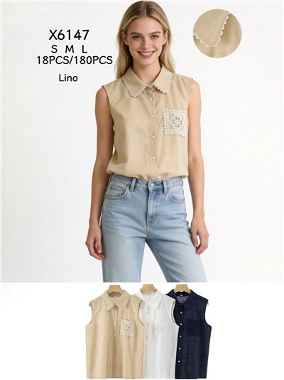 Camicia senza maniche con tasca all'uncinetto 2