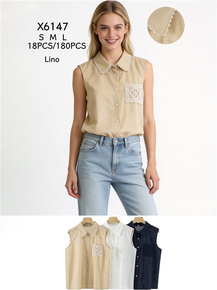 Camicia senza maniche con tasca all'uncinetto