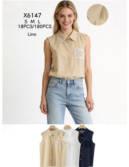 Camicia senza maniche con tasca all'uncinetto