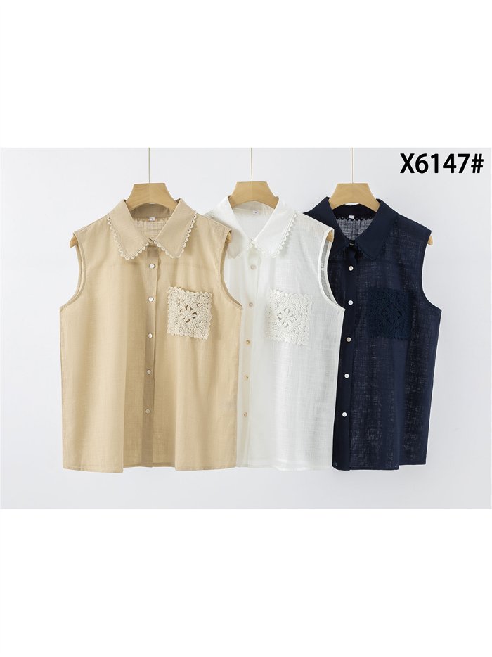 Camicia senza maniche con tasca all'uncinetto