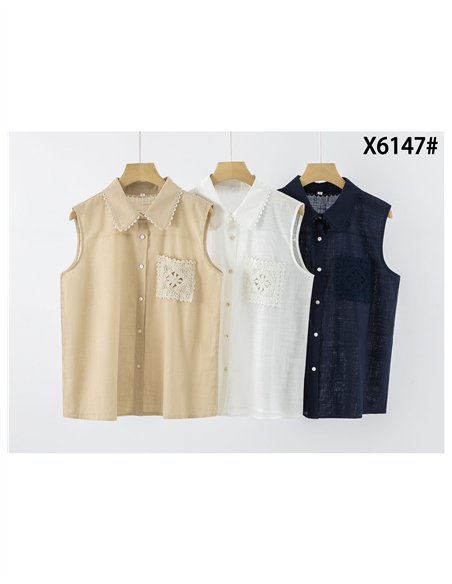 Camicia senza maniche con tasca all'uncinetto