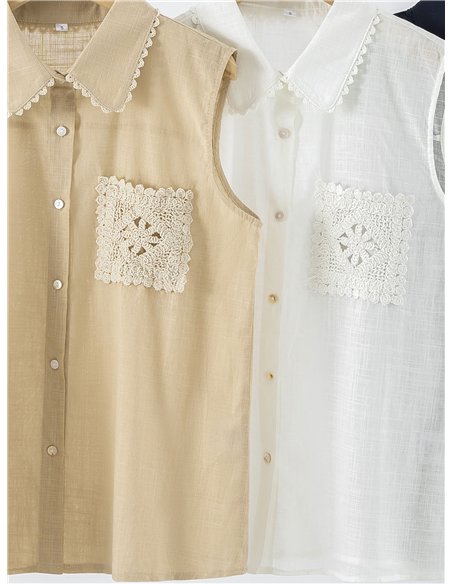 Camicia senza maniche con tasca all'uncinetto
