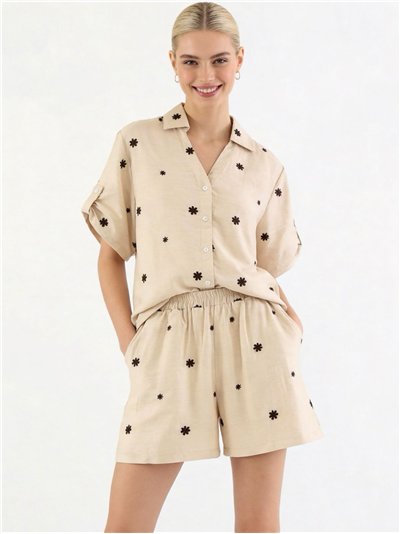 Conjunto camisa bordado flores y short