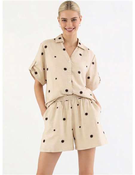 Conjunto camisa bordado flores y short