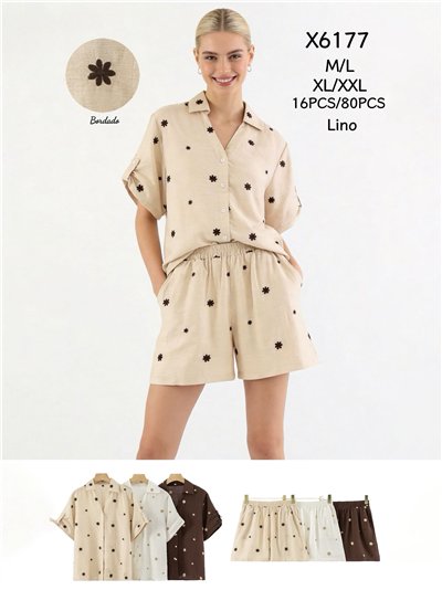 Conjunto camisa bordado flores y short 2