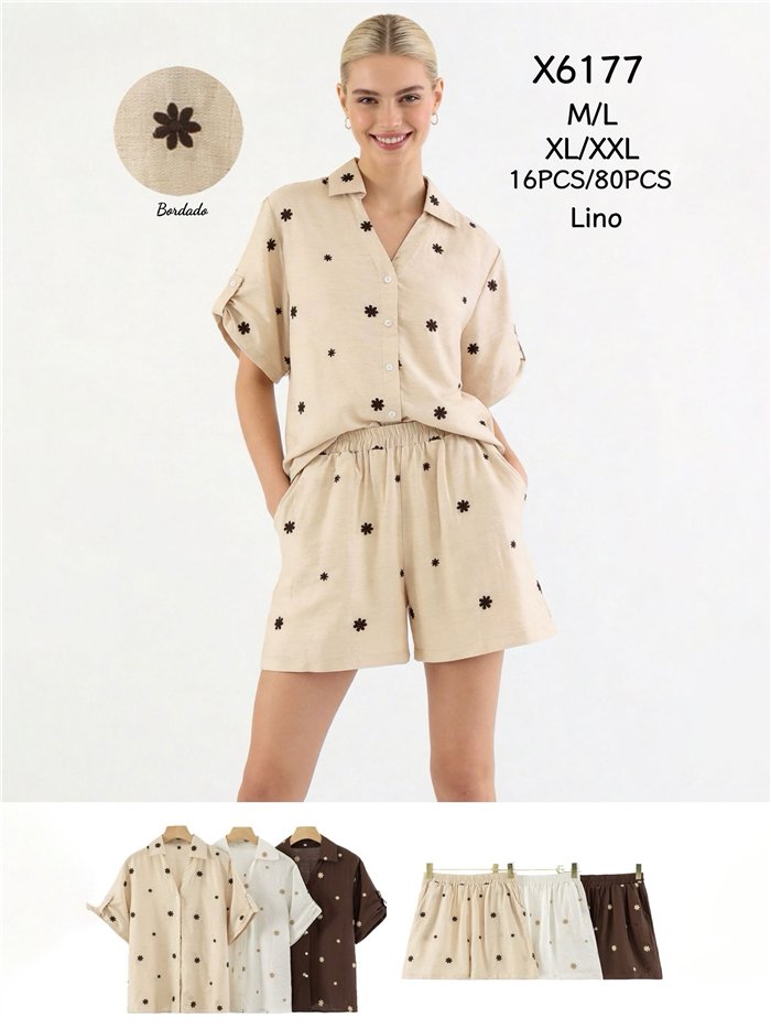 Conjunto camisa bordado flores y short