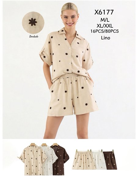 Conjunto camisa bordado flores y short