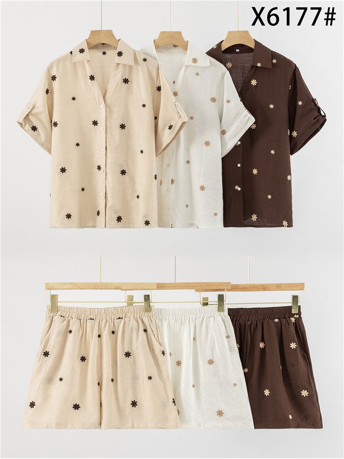 Conjunto camisa bordado flores y short