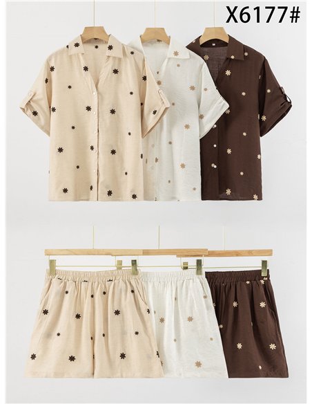 Conjunto camisa bordado flores y short