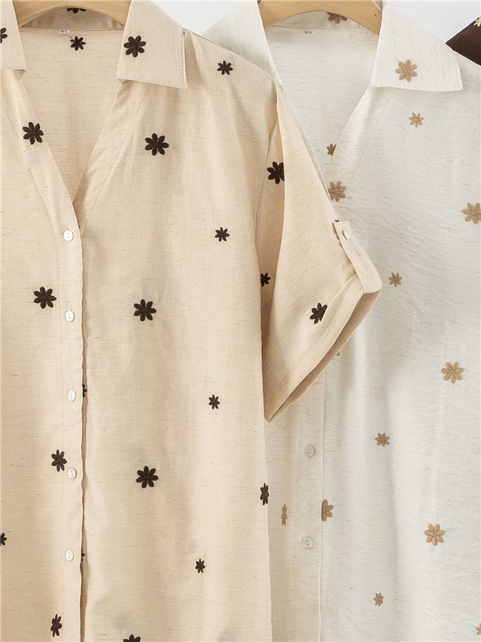 Conjunto camisa bordado flores y short