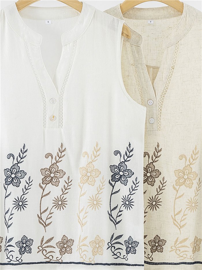 Conjunto blusa bordada floral y pantalón ancho