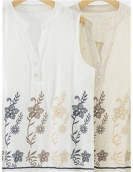 Conjunto blusa bordada floral y pantalón ancho