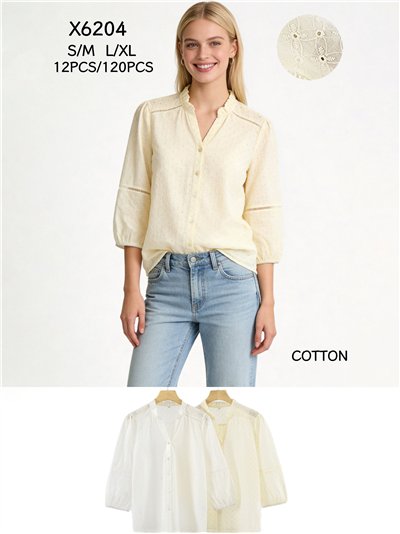 Die-cut embroidered cotton blouse with three quarter sleeves 2