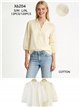 Die-cut embroidered cotton blouse with three quarter sleeves