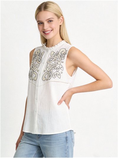 camicetta senza maniche ricamata