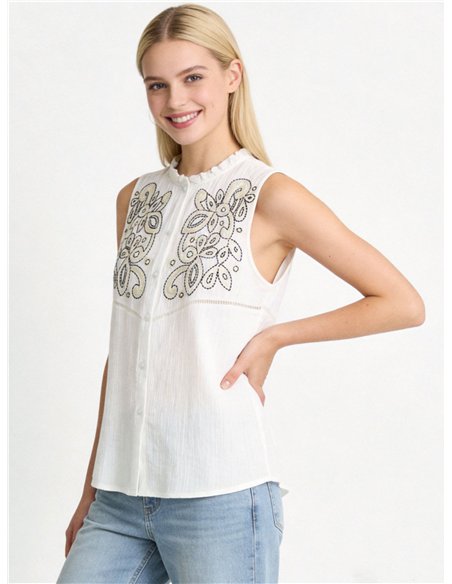 camicetta senza maniche ricamata