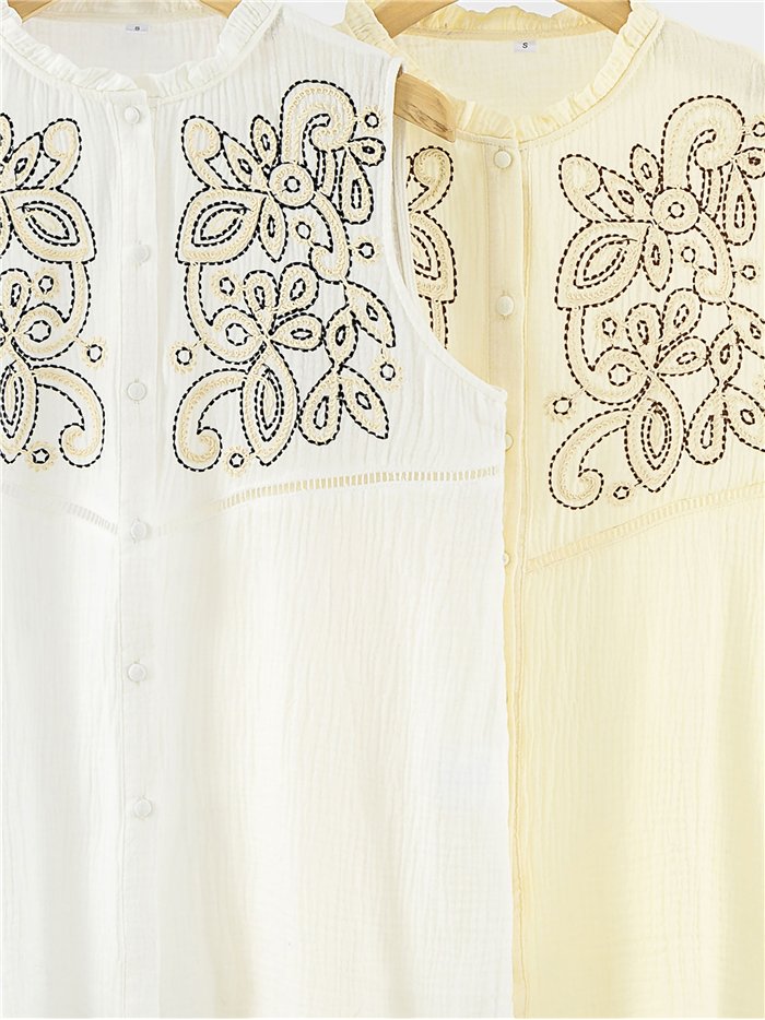 camicetta senza maniche ricamata