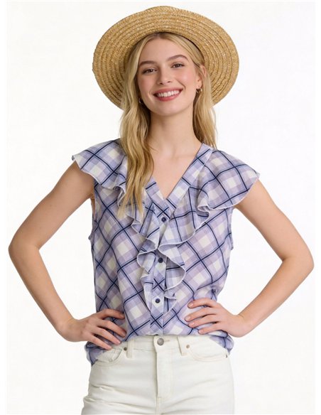 Blusa cuadros con volantes