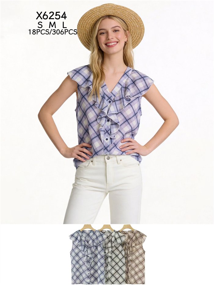 Blusa cuadros con volantes